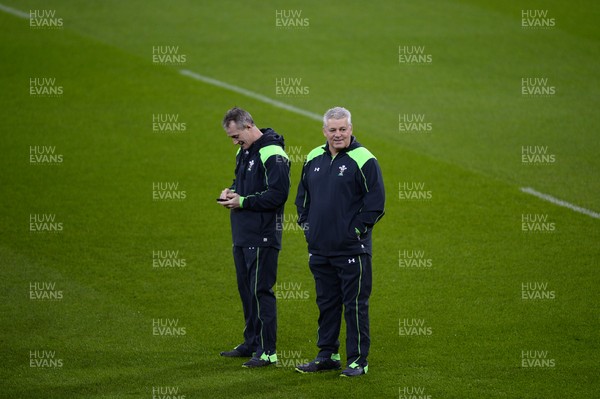 130315 - Wales Rugby Training -Rob Howley and Warren Gatland during training