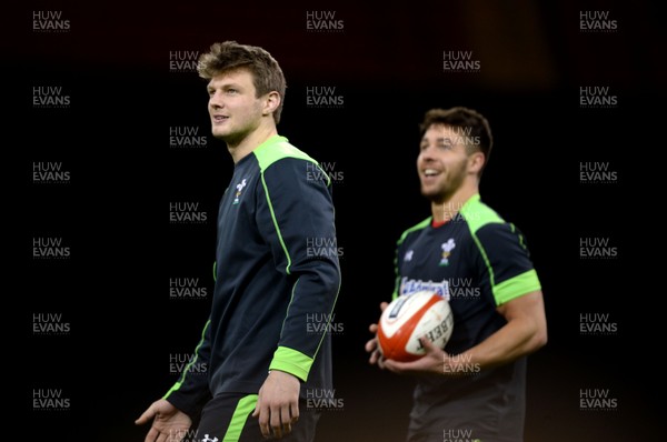 130315 - Wales Rugby Training -Dan Biggar and Rhys Webb during training