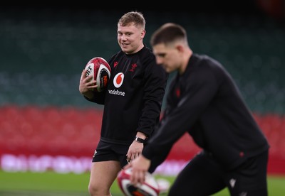 200226 - Wales Captain’s run - Sam Costelow of Wales during Captain’s run ahead of their Six Nations match against Scotland