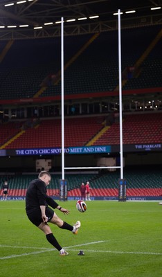 200226 - Wales Captain’s run - Sam Costelow of Wales during Captain’s run ahead of their Six Nations match against Scotland