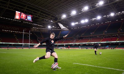 200226 - Wales Captain’s run - Sam Costelow of Wales during Captain’s run ahead of their Six Nations match against Scotland