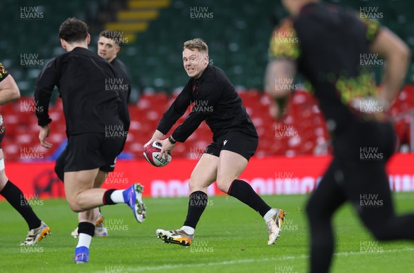 200226 - Wales Captain’s run - Sam Costelow of Wales during Captain’s run ahead of their Six Nations match against Scotland
