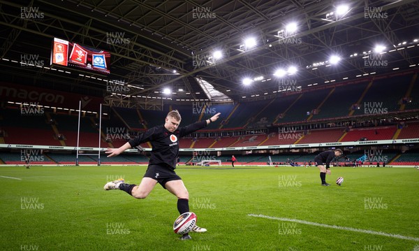 200226 - Wales Captain’s run - Sam Costelow of Wales during Captain’s run ahead of their Six Nations match against Scotland