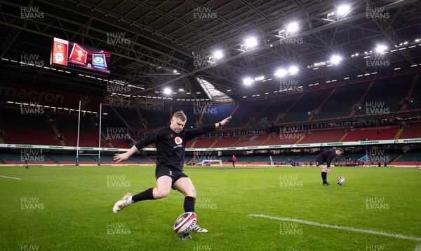 200226 - Wales Captain’s run - Sam Costelow of Wales during Captain’s run ahead of their Six Nations match against Scotland