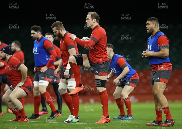 310120 - Wales Captain's Run, Principality Stadium - Alun Wyn Jones of Wales during training ahead of the opening Guinness Six Nations match against Italy