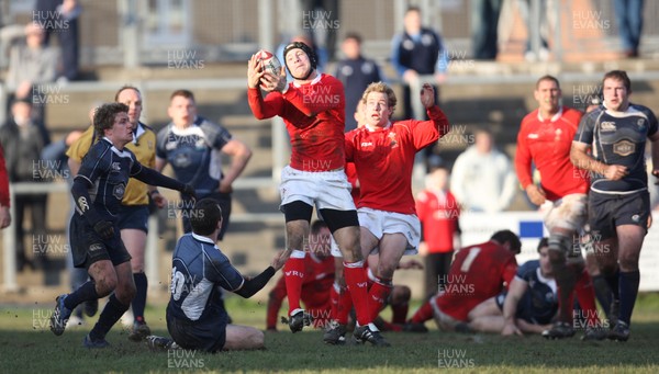 08.02.08 ... Wales Clubs XV v Scotland Clubs , Caerphilly - Wales' Andrew Mead collects the high ball 