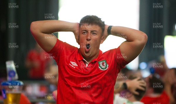 160621 - Wales Fanzone at Vale Sports, Cardiff - A Wales fan reacts as Gareth Bale misses an early chance during the Turkey v Wales Euro 2020 match