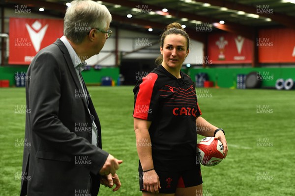 210322 - Wales First Minister Mark Drakeford Visits Wales Women Rugby Squad - Wales First Minister Mark Drakeford with Wales captain Siwan Lillicrap