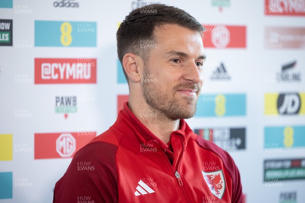 270323 - Wales Football Media Conference - Wales captain Aaron Ramsey speaks to media ahead of the Euro Qualifying match against Latvia