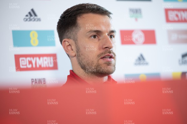 270323 - Wales Football Media Conference - Wales captain Aaron Ramsey speaks to media ahead of the Euro Qualifying match against Latvia
