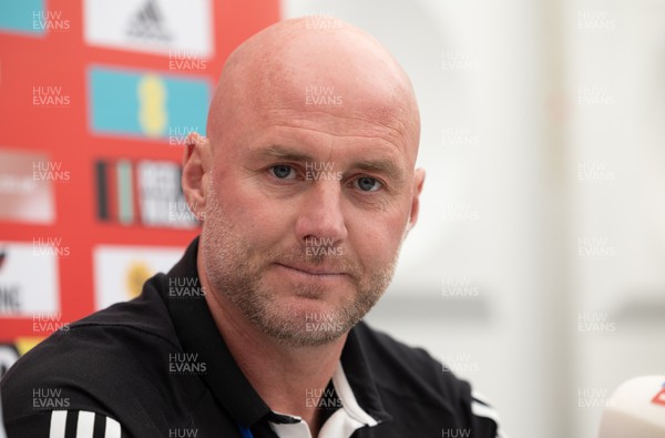 300523 - Wales Football manager Rob Page speaks to media at the The Urdd National Eisteddfod as he discusses his squad selection for matches against Armenia and Turkey