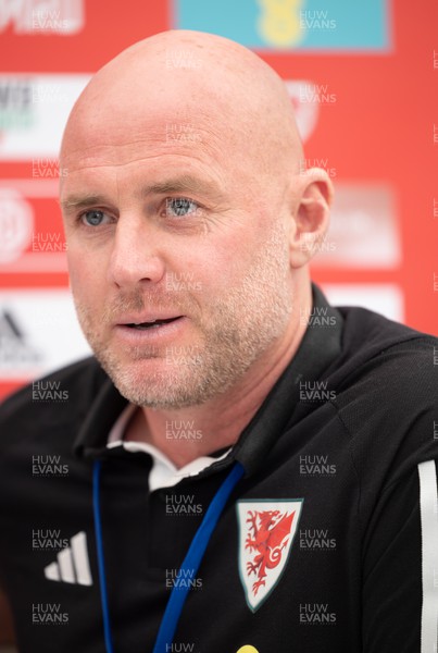300523 - Wales Football manager Rob Page speaks to media at the The Urdd National Eisteddfod as he discusses his squad selection for matches against Armenia and Turkey