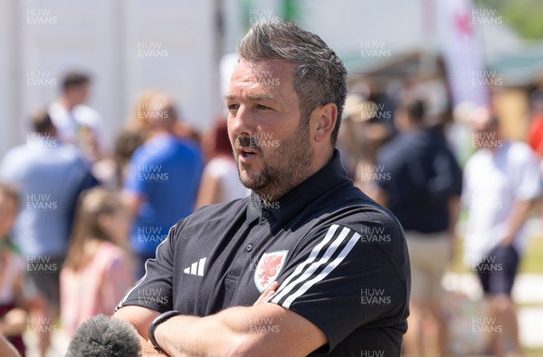 300523 - Wales U21 football manager Matty Jones at speaks to media at press conference at the The Urdd National Eisteddfod in Llandovery