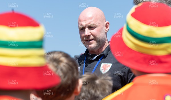 300523 - Wales Football manager Rob Page meets young players and fans at The Urdd National Eisteddfod in Llandovery