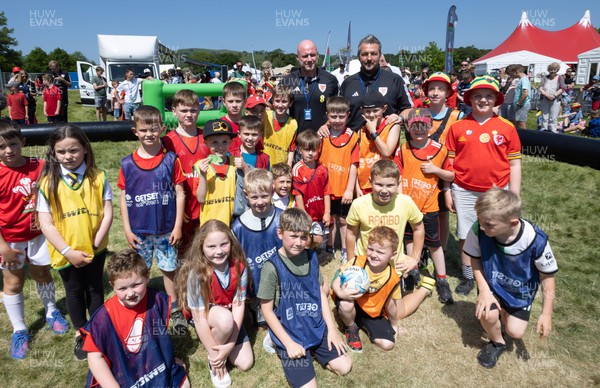 300523 - Wales Football manager Rob Page, and Wales U21 manager Matty Jones, meet young players and fans at The Urdd National Eisteddfod in Llandovery