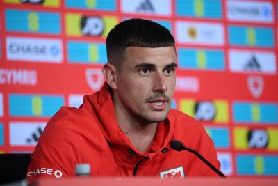 230326 - Wales Football Media Interviews - Karl Darlow of Wales speaks to the press ahead of the upcoming World Cup play off match against Bosnia-Herzegovina