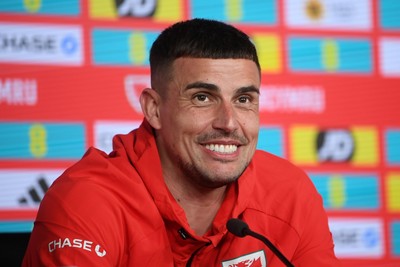 230326 - Wales Football Media Interviews - Karl Darlow of Wales speaks to the press ahead of the upcoming World Cup play off match against Bosnia-Herzegovina