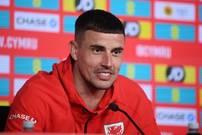 230326 - Wales Football Media Interviews - Karl Darlow of Wales speaks to the press ahead of the upcoming World Cup play off match against Bosnia-Herzegovina