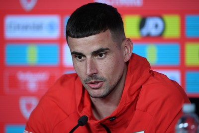 230326 - Wales Football Media Interviews - Karl Darlow of Wales speaks to the press ahead of the upcoming World Cup play off match against Bosnia-Herzegovina