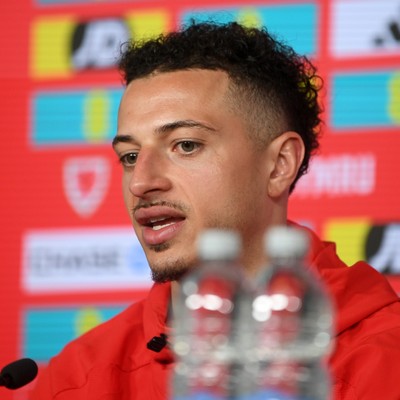 230326 - Wales Football Media Interviews - Ethan Ampadu of Wales speaks to the press ahead of the upcoming World Cup play off match against Bosnia-Herzegovina