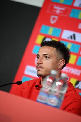 230326 - Wales Football Media Interviews - Ethan Ampadu of Wales speaks to the press ahead of the upcoming World Cup play off match against Bosnia-Herzegovina
