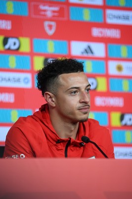 230326 - Wales Football Media Interviews - Ethan Ampadu of Wales speaks to the press ahead of the upcoming World Cup play off match against Bosnia-Herzegovina