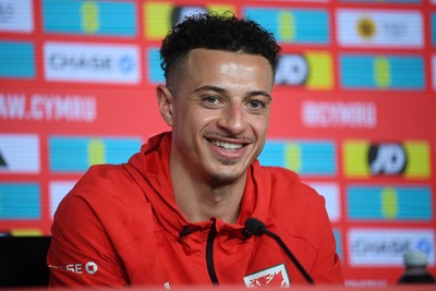 230326 - Wales Football Media Interviews - Ethan Ampadu of Wales speaks to the press ahead of the upcoming World Cup play off match against Bosnia-Herzegovina