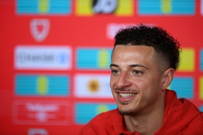 230326 - Wales Football Media Interviews - Ethan Ampadu of Wales speaks to the press ahead of the upcoming World Cup play off match against Bosnia-Herzegovina