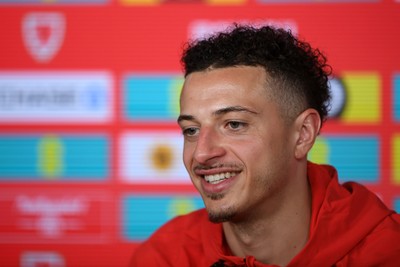 230326 - Wales Football Media Interviews - Ethan Ampadu of Wales speaks to the press ahead of the upcoming World Cup play off match against Bosnia-Herzegovina
