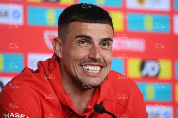 230326 - Wales Football Media Interviews - Karl Darlow of Wales speaks to the press ahead of the upcoming World Cup play off match against Bosnia-Herzegovina