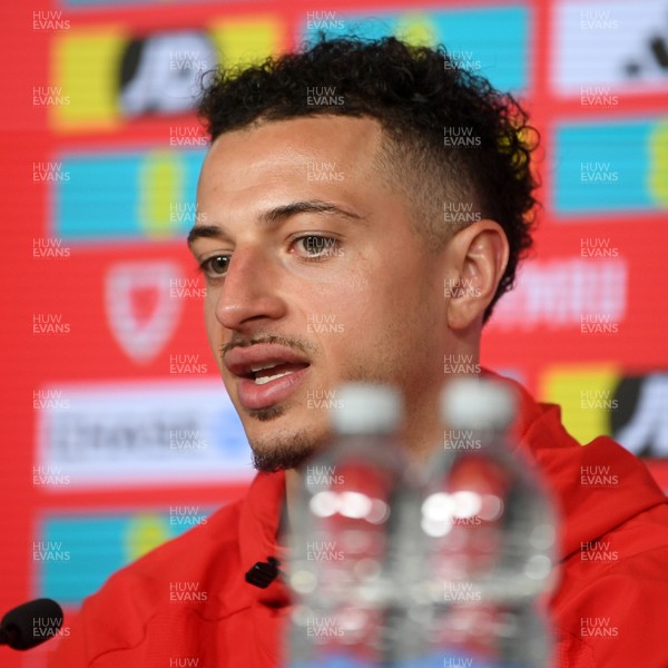 230326 - Wales Football Media Interviews - Ethan Ampadu of Wales speaks to the press ahead of the upcoming World Cup play off match against Bosnia-Herzegovina