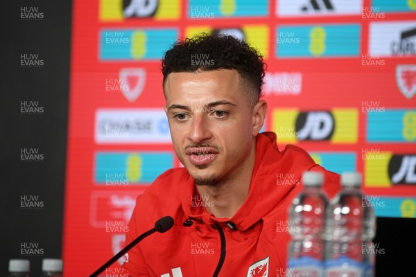 230326 - Wales Football Media Interviews - Ethan Ampadu of Wales speaks to the press ahead of the upcoming World Cup play off match against Bosnia-Herzegovina