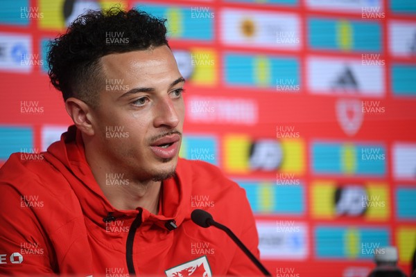 230326 - Wales Football Media Interviews - Ethan Ampadu of Wales speaks to the press ahead of the upcoming World Cup play off match against Bosnia-Herzegovina