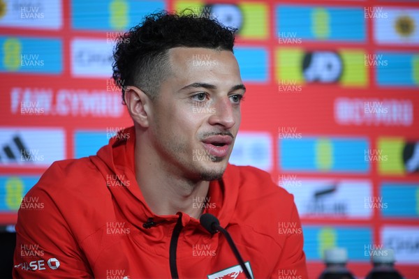 230326 - Wales Football Media Interviews - Ethan Ampadu of Wales speaks to the press ahead of the upcoming World Cup play off match against Bosnia-Herzegovina