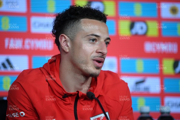 230326 - Wales Football Media Interviews - Ethan Ampadu of Wales speaks to the press ahead of the upcoming World Cup play off match against Bosnia-Herzegovina