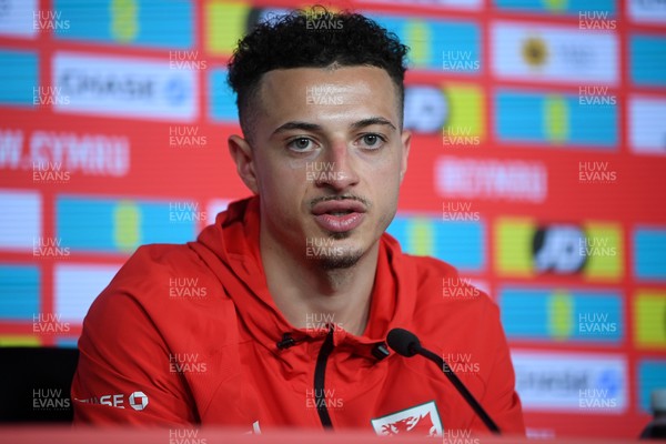 230326 - Wales Football Media Interviews - Ethan Ampadu of Wales speaks to the press ahead of the upcoming World Cup play off match against Bosnia-Herzegovina