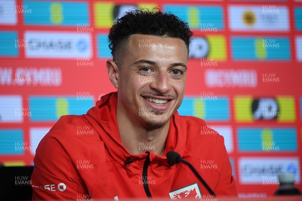 230326 - Wales Football Media Interviews - Ethan Ampadu of Wales speaks to the press ahead of the upcoming World Cup play off match against Bosnia-Herzegovina