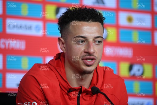230326 - Wales Football Media Interviews - Ethan Ampadu of Wales speaks to the press ahead of the upcoming World Cup play off match against Bosnia-Herzegovina