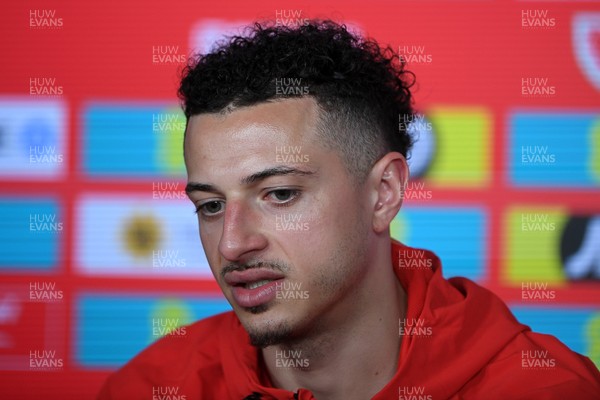 230326 - Wales Football Media Interviews - Ethan Ampadu of Wales speaks to the press ahead of the upcoming World Cup play off match against Bosnia-Herzegovina