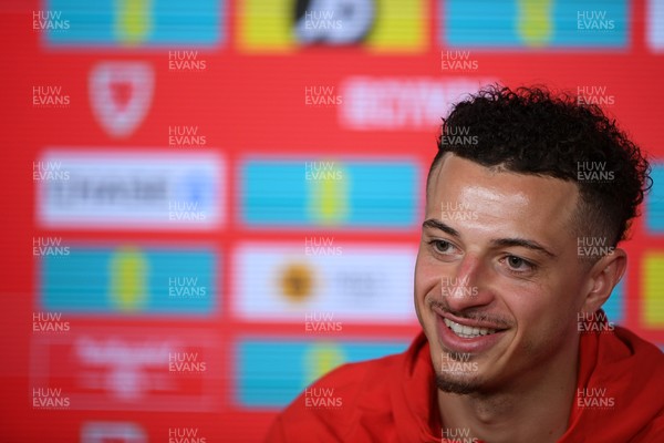 230326 - Wales Football Media Interviews - Ethan Ampadu of Wales speaks to the press ahead of the upcoming World Cup play off match against Bosnia-Herzegovina