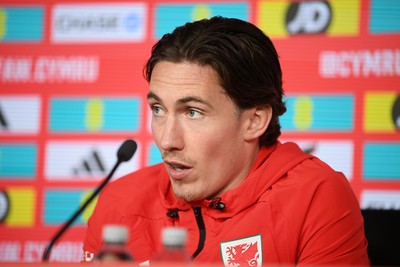 300326 - Harry Wilson of Wales speaks to the press ahead of the upcoming match against Northern Ireland