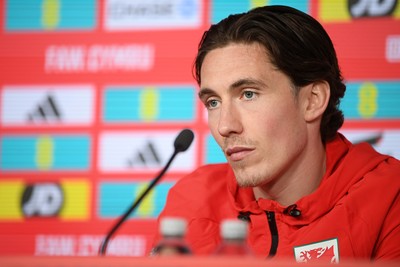 300326 - Harry Wilson of Wales speaks to the press ahead of the upcoming match against Northern Ireland