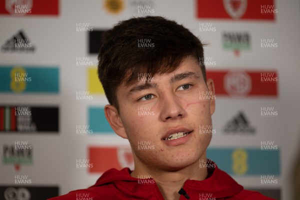 141122 - Wales Football Media Interviews - Rubin Colwill of Wales during a media interview session ahead of the Wales team departure for the FIFA World Cup in Qatar