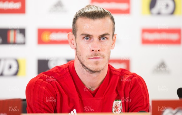 050919 - Wales football press conference, Cardiff City Stadium - Wales' Gareth Bale during press conference ahead of their Euro Qualifying match against Azerbaijan
