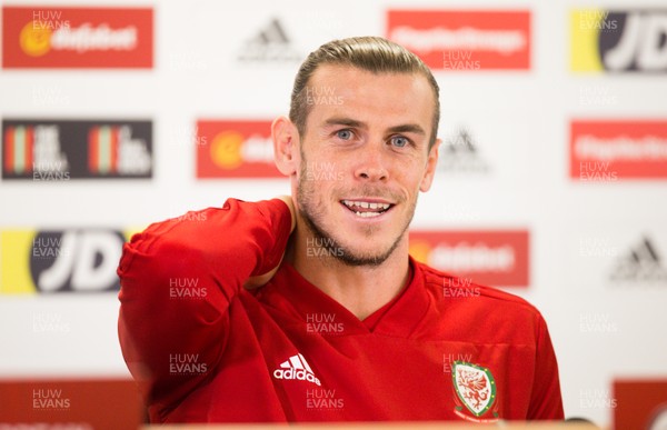 050919 - Wales football press conference, Cardiff City Stadium - Wales' Gareth Bale during press conference ahead of their Euro Qualifying match against Azerbaijan