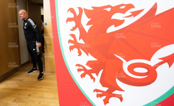 190522 - Wales Football Squad Announcement - Wales manager Rob Page leaves a press conference after announcing a 27-player squad for the forthcoming June international matches, including the FIFA World Cup play-off final against either Scotland or Ukraine