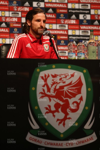 180616 - Wales Football Training - Joe Allen of Wales talks to the media