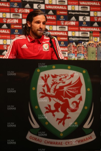 180616 - Wales Football Training - Joe Allen of Wales talks to the media