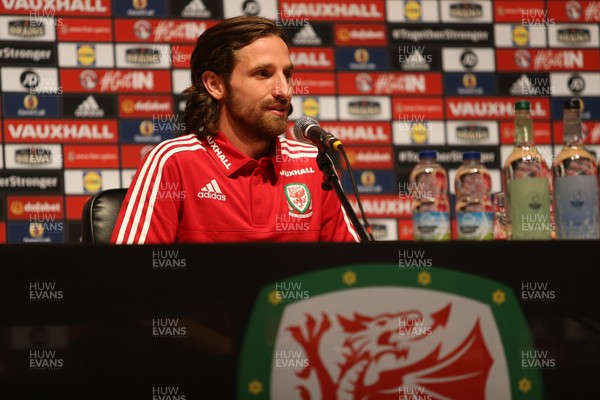 180616 - Wales Football Training - Joe Allen of Wales talks to the media