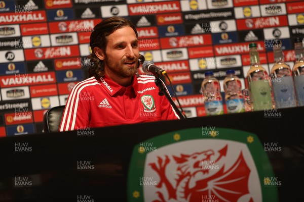 180616 - Wales Football Training - Joe Allen of Wales talks to the media